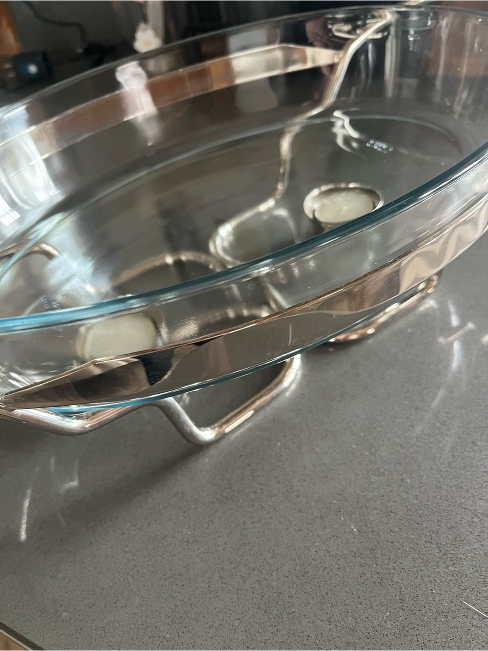 Glass Oval Baking Dish with Silver Stainless Steel Rack - Clear